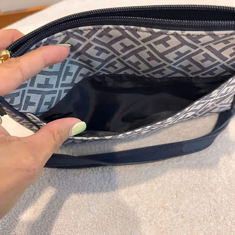 Tommy Hilfiger Crossbody Sling Bag Womens Navy Jacquard SignatureAdjust Strap - Picture 6 of 12